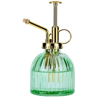 Aebor Glas-Pflanzennebel-Sprühflasche, 16.5 cm, grüne Glas-Wassersprühflasche mit goldfarbener Pumpe, kleine Gießkanne, Hauspflanze, grün + gold (grün + gold A)