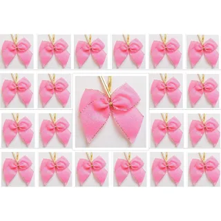 24 Stück Lurex-Glitzer-Schleifen Weihnachtsbaum 6 cm mit extra langem Befestigungs-Clip (Rosa)