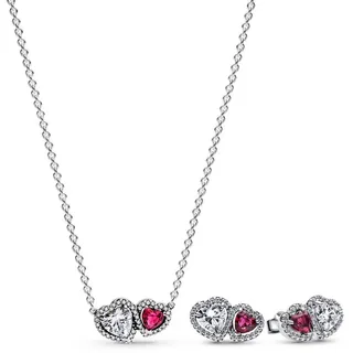 Pandora Halskette und Ohrringe Halo Herzen Zweifarbig Silber/Kristall