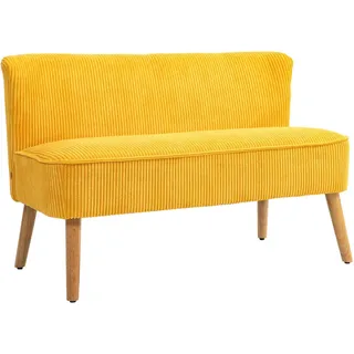 Homcom 2-Sitzer Sofa Polstersofa Doppelsofa Zweisitzer Sofa Cordartiges Polyester Gelb , Textil , Echtholz , Füllung: Schaumstoff , 56.5x77x117 cm , Wohnzimmer, Sofas & Couches, Sofas, 2-Sitzer Sofas