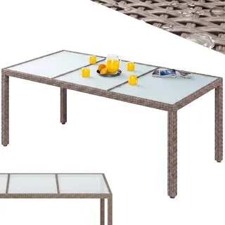 Gartentisch Creme Wetterfest 190x90x75cm Polyrattan Höhenverstellbar 5mm Sicherheitsglas Esstisch