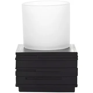 Sadena Zahnputzbecher , Schwarz, Weiß , Kunststoff, Glas , Uni , 8x11.5x8 cm , Badaccessoires, Zahnputzbecher