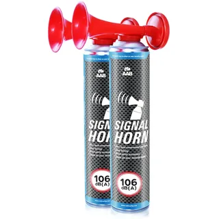 2 x AAB Signal Horn – Laut Nebelhorn 106 dB(A) Mit Nicht Brennbarem Gas, Bis Zu 320 Kurze Pieptöne, Fanfare, Fußball Airhorn, Gasfanfare, Pressluft Luftdruck Tröte, Drucklufthupe