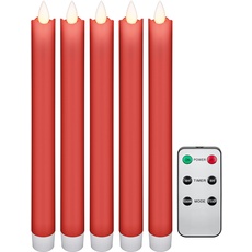 Bild LED-Echtwachs-Stabkerzen inkl. Fernbedienung 5 St. rot