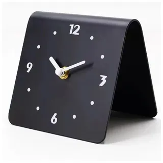 SIXRUN Tischuhr, Desktop-Uhr, Schlicht, Modern, Leises Uhrwerk, Metall-Schreibtischuhr, Ornament für Schlafzimmer, Nachttisch, Wohnzimmer, Zuhause (Black)