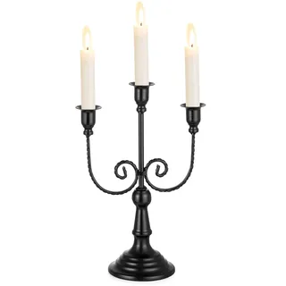 Sziqiqi Kerzenständer Kerzenhalter 3 Armig - 29.5cm Vintage Kerzenständer Dekorative Kerzenleuchter für Stabkerzen Metall für Halloween Tischdeko Wohnzimmer Kamin Mantel Dekor, Schwarzer