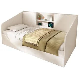 Okwish Tagesbett 90/190 cm Weiß aus Massivholz mit Hydraulik-Stauraum , Holzwerkstoff , 90x190 cm , Schlafzimmer, Betten