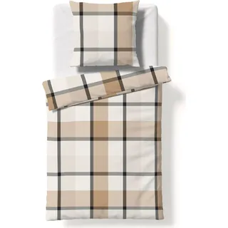 FLEURESSE gewebte Edelflanell Bettwäsche Lech Tullamore beige grau 1 Bettbezug 155 x 220 cm + 1 Kissenbezug 80 x 80 cm