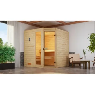 Weka Massivholzsauna Valida Eck 2 Sparset 5,4 kW Kompakt Glastür/Fenster