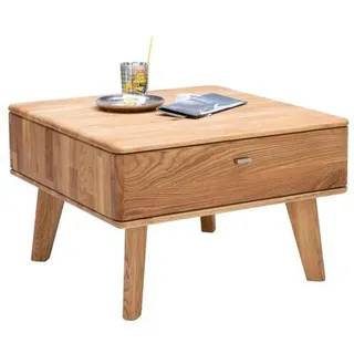 Linea Natura Couchtisch , Eichefarben , Metall , Eiche , massiv , 1 Schubladen , quadratisch , eckig , 70x45x70 cm , Holzmöbel, Holztische, Wohnzimmertische Holz, Couchtische Holz