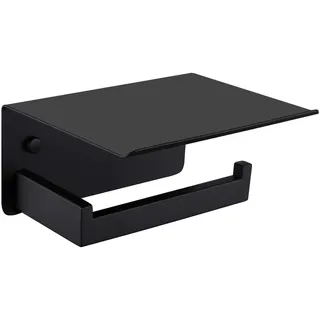 APLusee Toilettenpapierhalter mit Ablage, Mattschwarz, Badezimmerzubehör, Dekoration, SUS 304 Edelstahl, moderner Papierhandtuchhalter Plus Handy-Wandaufbewahrung