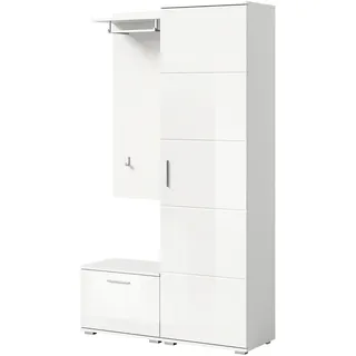 Garderobe Set 3-teilig "Grazie" in weiß Hochglanz Garderobenkombination 110 cm mit Sitzkissen - Weiß