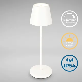 LED Akku-Tischleuchte Outdoor dimmbar - 38x12cm - Außen-Tischlampe Terrasse Garten 1-flammig IP54 2,6W 240lm Touchdimmer inkl Akku USB Ladekabel 2700K warmweißes Licht | weiß - Weiß, Schwarz