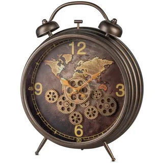 Kremers Schatzkiste Standuhr Weltkarte mit sichtbar beweglichen Zahnrädern 50 cm - Bunt