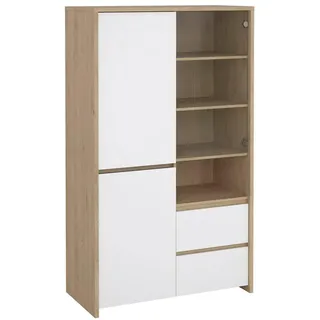 Dmora - Vitrine Nadine, Glas-Sideboard, Mehrzweckvitrine, Hängendes Bücherregal mit Glastüren, 100x48 h170 cm, Eiche und Weiß