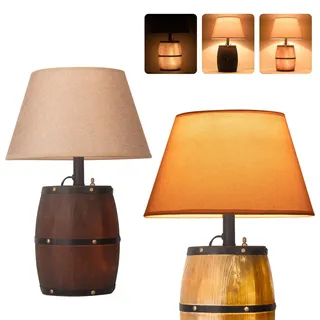 JCPYIUL Antike hölzerne Weinfass-Tischlampe,Tischlampe landhausstil,Einstellbare drei Beleuchtungsmodi,Schreibtischlampe Mid Century Modern für Schlafzimmer,Nachttisch