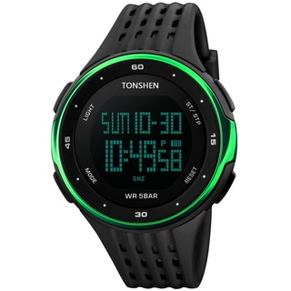 TONSHEN Damen Herren Digitaluhr Outdoor Sportuhr 50M Wasserdicht Armbanduhr Militär Uhren Kalender Alarm Stoppuhr EL Licht Plastik mit Silikon, Grün