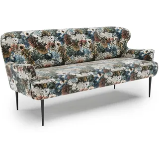 CAVADORE 3-Sitzer Küchensofa Amba, Trendige Sitzbank für Küche oder Esszimmer / 193 x 97 x 87 / Jacquard Flachgewebe: Blumenmuster Blau