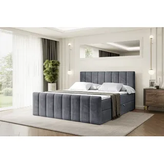 ALTDECOR Boxspringbett mit Fußteil, H4 Matratze und Topper - 200x200 cm - OTTA-Z - Dunkelgrau Samt - Polsterbett mit Bettkasten und Lattenrost, Bett mit Stauraum - Dunkelgrau