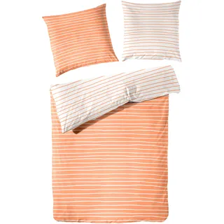 Wendebettwäsche PRIMERA "Perkal Bettwäsche", orange (orange, strei), B/L: 200cm x 135cm, 1 Stk., 1 Stk., Perkal, B/L: 80cm x 80cm, 2, Perkal, Obermaterial: 100% Baumwolle, Bettwäsche, Wendebettwäsche, glatte Oberfläche, perfekt für erholsame Nächte, atmungsaktiv