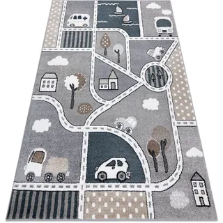 RugsX Teppich Fun Strade Kinderteppich für Babyzimmer, Spielteppiche, Kinderzimmer, Moderne, Straße, Stadt grau 180x270 cm