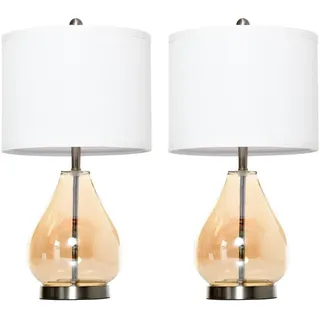 Homcom 2-Set Tischlampen Tischleuchten E27 Nachttischlampe Leinen Glas Bernstein , Multicolor , Metall , 30x56x30 cm , Lampen & Leuchten, Innenbeleuchtung, Tischlampen