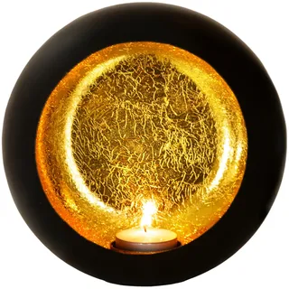 Gadgy Teelichthalter Schwarz Gold - Windlicht Esstisch Deko - Teelichthalter Metall rund - Windlicht Metall Deko schwarz - Tischdeko Windlicht schwarz - Wohndeko 17 x 10 cm, Einheitsgröße, GG1008