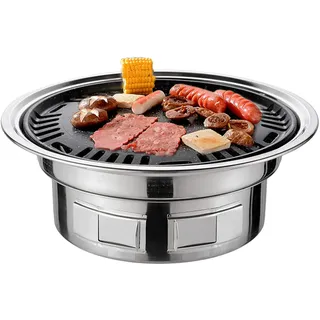 Irishom Multifunktionaler Grill, 33 cm, Holzkohlegrill, Koreanisch, Holzkohle, runder Grill, Tischgrill, Netz und Tablett, für Hof/Picknick/Strand/Camping
