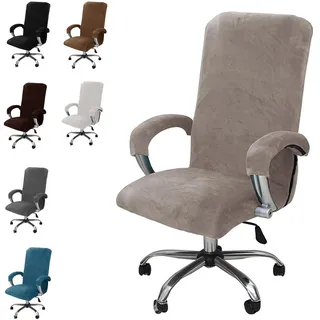 MeYuxg Bürostuhl Bezug, Samt Elastische Bürostuhl Überzug mit Armlehne Stretch, Abnehmbare Waschbare Gaming Stuhl Bezug, Stretch Computer stuhlhussen, für Office Chair, Drehstuhl (Graubraun, XL)