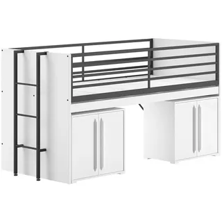 Vipack Halbhochbett mit ausziehbarem Schreibtisch 90 x 200 cm Eiche weiß