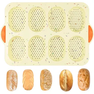 HSDLEWJ 8 Hohlräume Brötchenbackform, Antihaft Baguetteform Silikonformen für Backt French Bread, Breadstick, Brötchen, Brot in Weiß