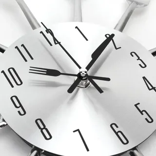 Edelstahl Küchenuhr - Küchenbesteck Wanduhr mit getöntem Gabel, Löffel, Spatel Design Küchenuhr für Innen- und Außenbereich