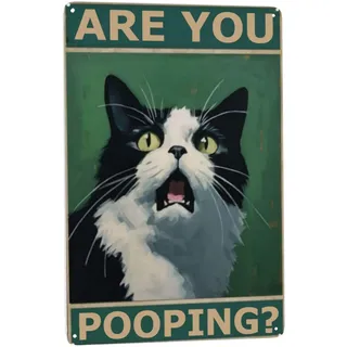 Hippie Metall-Retro-Wandkunst-Dekor-Poster mit lustiger schwarzer Katze sind Sie Pooping-Blechschild – perfektes Vintage-Geschenk für Katzenliebhaber, Boho-Garten und Badezimmer-Dekoration – 20,3 x