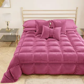 PETTI Artigiani Italiani - Steppdecke aus weichem und warmem Samt 350 g/m2, für französisches Bett, doppelseitig, Steppdecke für französisches Bett: 220 x 260 cm, Fuchsia, 100% Made in Italy