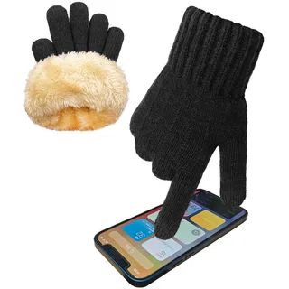 lifwimner Winter Handschuhe Damen Touchscreen Warme Fleece Strickhandschuhe Thermo Winterhandschuhe für Outdoor Sport Laufen Radfahren Freizeit(Schwarz)