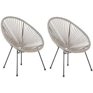 Beliani Rattanstuhl 2er-SET Kunststoff hellgrau 70 cm Acapulco Ii , 70x87x90 cm , Gartenmöbel, Gartensessel, Gartenstühle