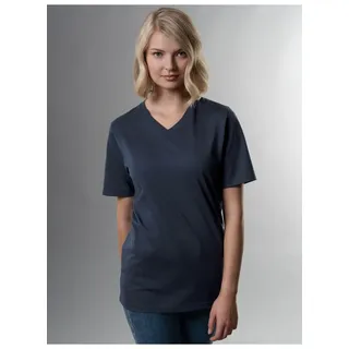 T-Shirt TRIGEMA "TRIGEMA V-Shirt DELUXE Baumwolle", Damen, Gr. 3XL, blau (navy), Single Jersey, 100% Baumwolle, Basic, lang, V-Ausschnitt, Shirts T-Shirt