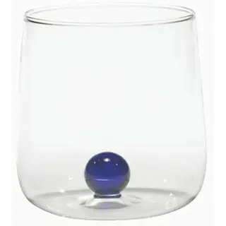 Zafferano Bilia Glasbecher - Handgemachtes Transparent Glas, Verziert mit bunter Glaskugel im Inneren, cl 44 h 90mm d 88mm - Set 6 Stück - blau, BA00107