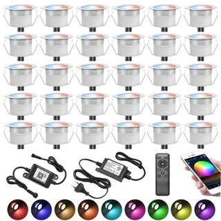 30er WiFi RGBWW Led Bodeneinbauleuchten Terrassenbeleuchtung Bodenstrahler Arbeitet mit Alexa,DC12V Ø31mm LED Einbaustrahler 0.6W LED Boden WiFi Wireless Smart bodeneinbaustrahler