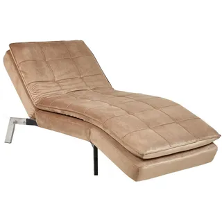 Beliani Chaiselongue Samtstoff hellbraun verstellbar Loiret , Silberfarben, Braun , Textil , 179x93x76 cm , Gartenmöbel, Gartenliegen, Relaxliegen