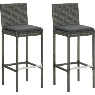 vidaXL Garten-Barhocker mit Kissen 2 Stk. Grau Poly Rattan - Grau
