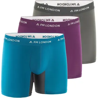 FM London (3er-Pack) Herren Bambus-Boxershorts mit Anti-Scheuer-Einsätzen – weiche Boxershorts mit langen Beinen und Beutel – feuchtigkeitsableitende, etikettenfreie, atmungsaktive Unterwäsche