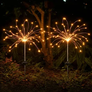 LUMILED 2x Solarleuchte außen Garten Feuerwerk Solarlampe mit Erdspieß Pusteblume Solarlampe Warmweiß 3000K Solar Gartenleuchte 90cm Wegbeleuchtung