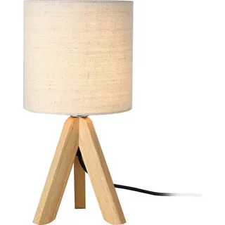 Tischleuchte 'Koblenz' E14 Max. 40W Tripod Tischlampe Leinenschirm und Holzfüße Nachttischlampe Beige [lux.pro]