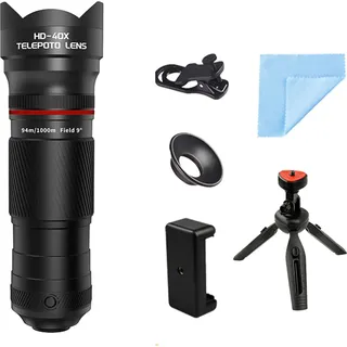40x Zoom Objektiv mit Stativ -Telefon -Teleskopkamera zum Wandern Camping Wildlife Beobachtung Mond Sportspielkonzert Beobachtung