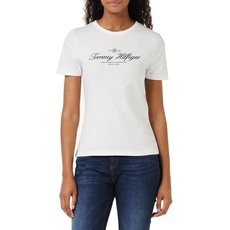 Tommy Hilfiger Damen T-Shirt Kurzarm Rundhalsausschnitt, Weiß (Th Optic White), XS