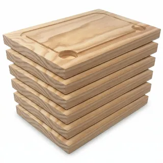 Space Home Tranchierbrett Holz Set 6 Stück 30 x 20 cm - Rechteckige Servierplatten mit Saftrille – Holzplatte, Schneidebrett und Fleischteller für Fleisch, Käse, Brot und Pizza