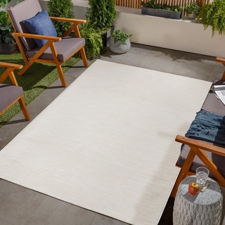 Jimri In- & Outdoor Teppich - Wetterfester Teppich für Balkon, Terrasse, Garten, Wohnzimmer, Küche - Strapazierfähiger Bodenteppich, Widersteht UV-Strahlen & Wasser - Größe 160 x 220 cm, Weiß