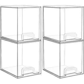 Vtopmart 4 Pack Stackable Storage Drawers, 19 cm hoch, Acrylic Organiser 32 Non-slip Mat, Aufbewahrung und Organisation for Dresser, Bathroom, Kosmetik, Küche,Vorratsschrank