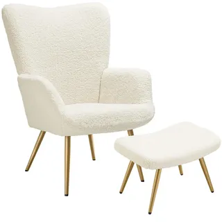tectake Sessel Hygge, 72 x 76 x 100,5 cm, Bouclé creme/gold , Creme, Goldfarben , Kunststoff , 72x100.5x76 cm , Wohnzimmer, Sessel